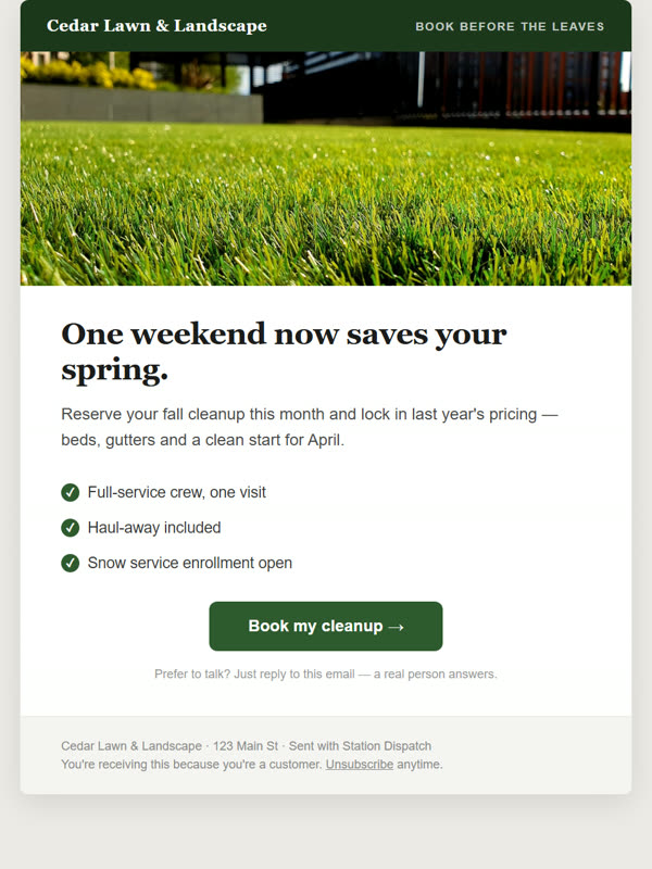 Fall Cleanup — real email template