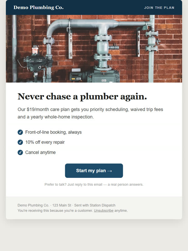 Maintenance Plan — real email template