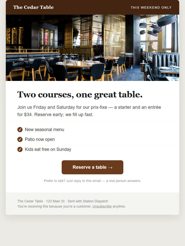 Weekend Special — real email template