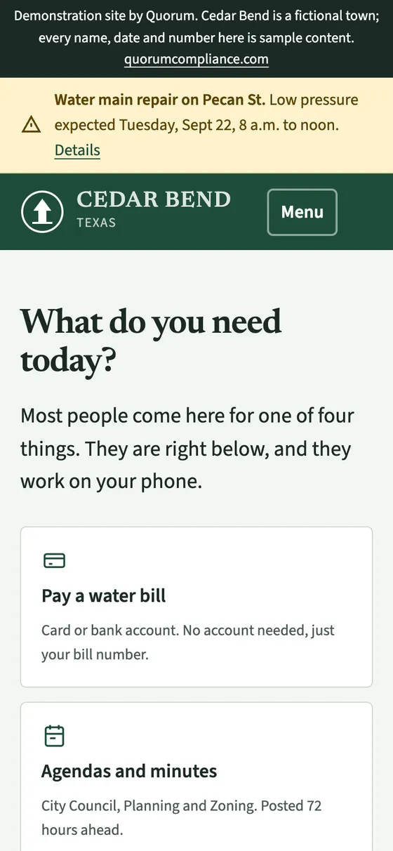 City of Cedar Bend demo website